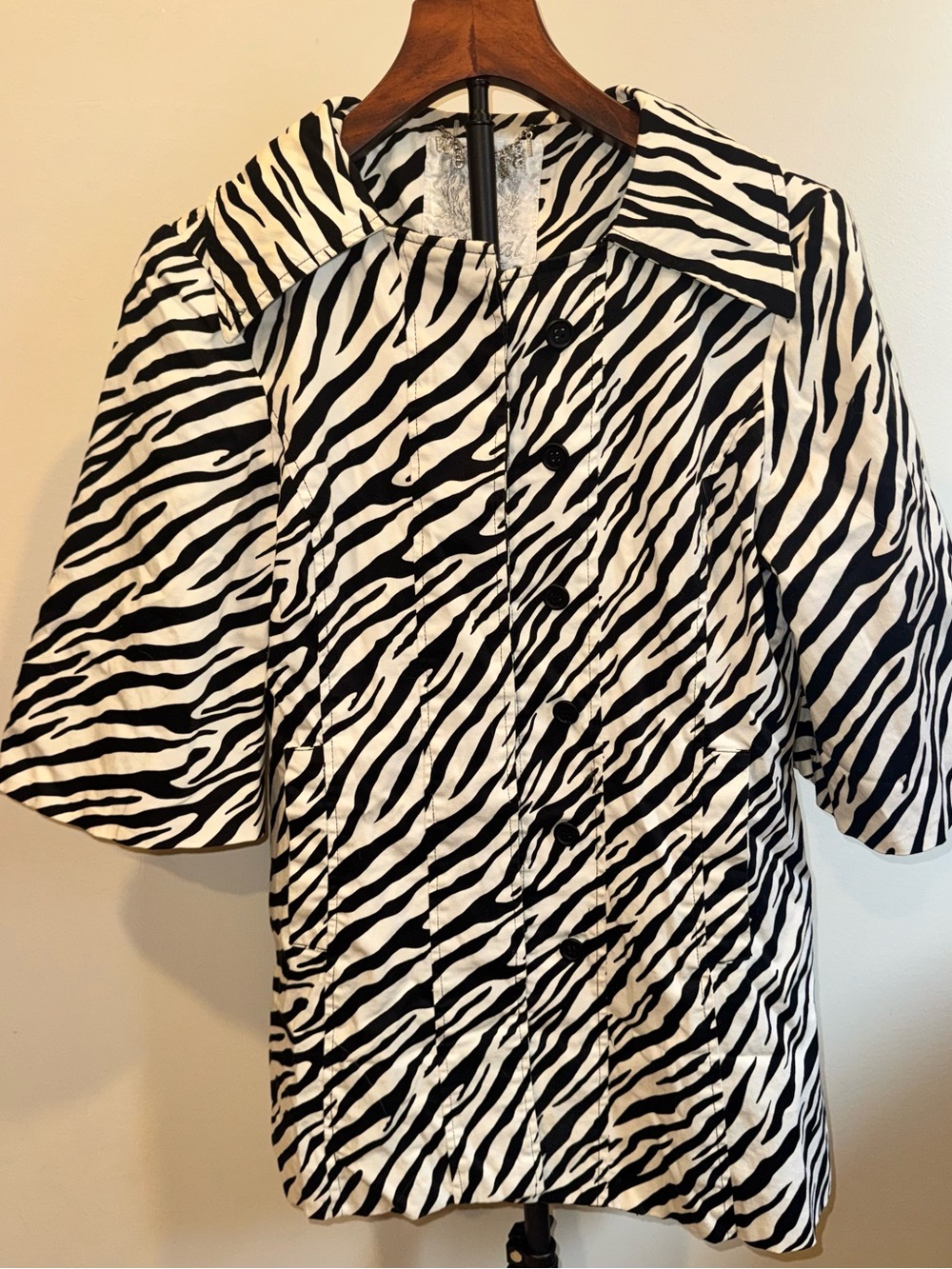 Wet Seal Zebra Print Jacket Women's 3/4 Sleeve Y2K Animal Print Blazer